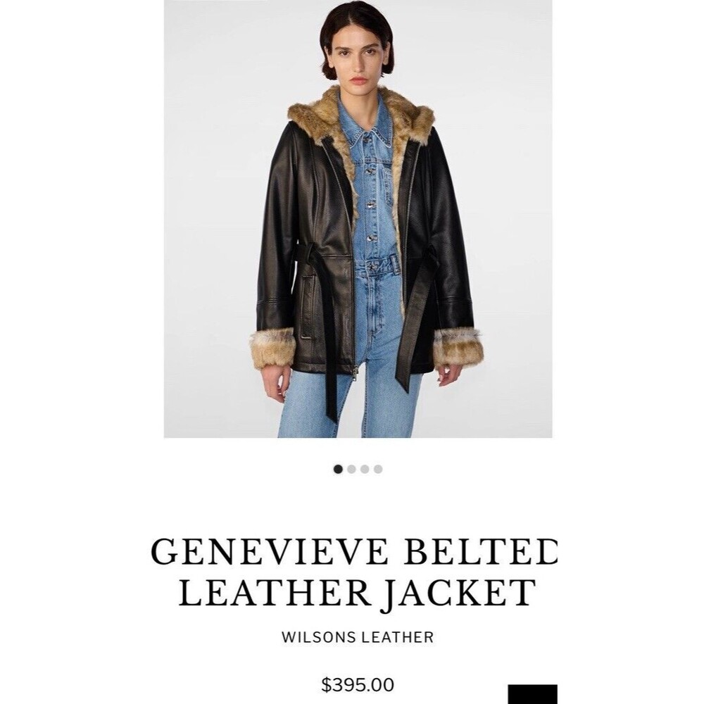 Wilson's Genevieve Leather Coat Black Belted Leather Jacket Classic Stylish SM